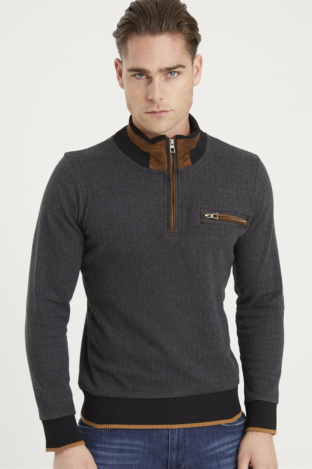 1039 DEWBERRY MEN'S SWEATSHIRT-PATTERNED ANTHRACITE