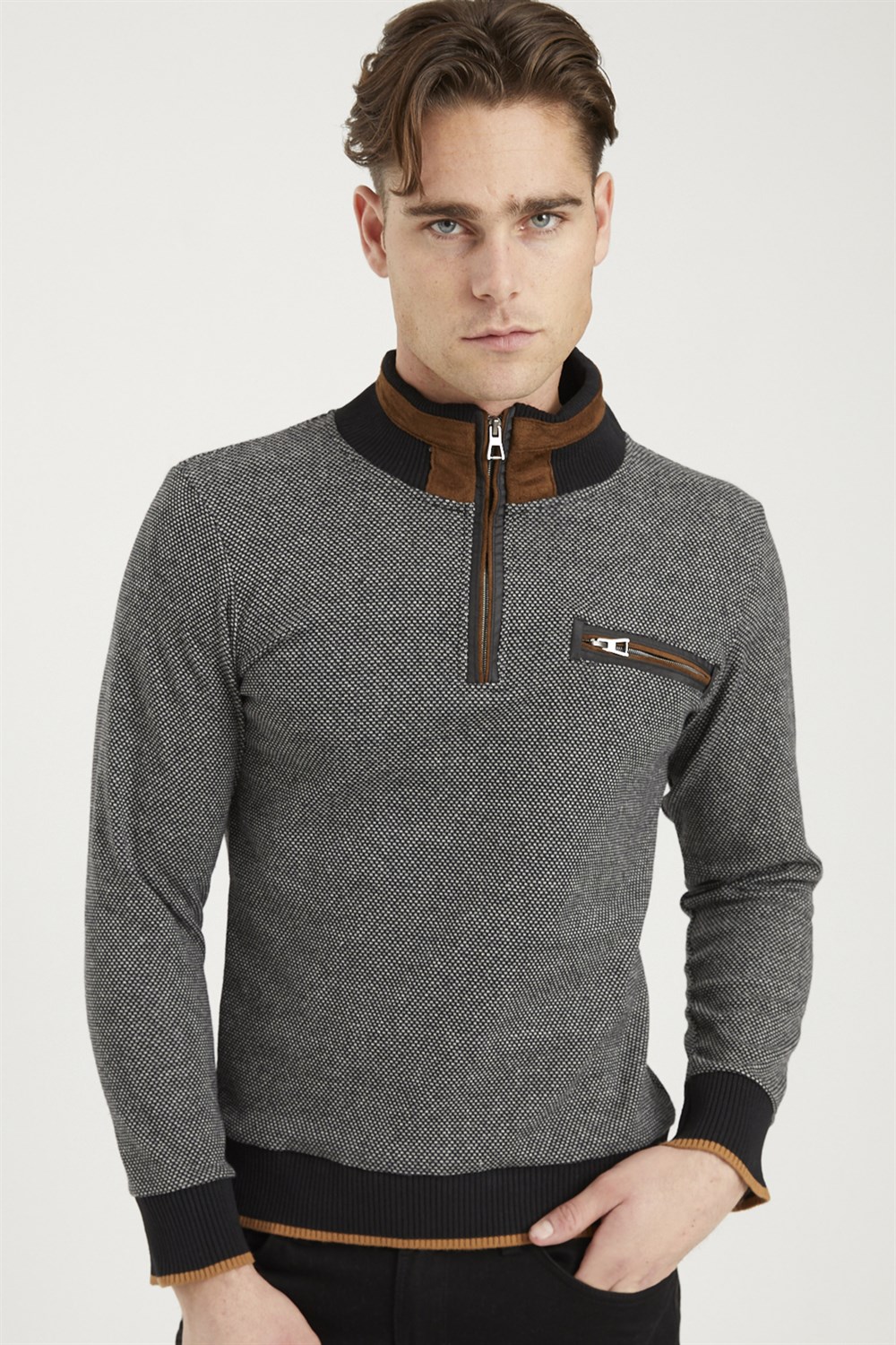 1039 DEWBERRY MENS SWEATSHIRT-BLACK-WHITE