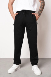 14308 Dewberry Straight Leg Pocket Zipper Detailed Sweatpant-BLACK