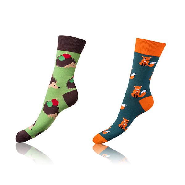 Bellinda CRAZY SOCKS 2x - Cheerful Socks 2 Pairs - Orange - Light Green