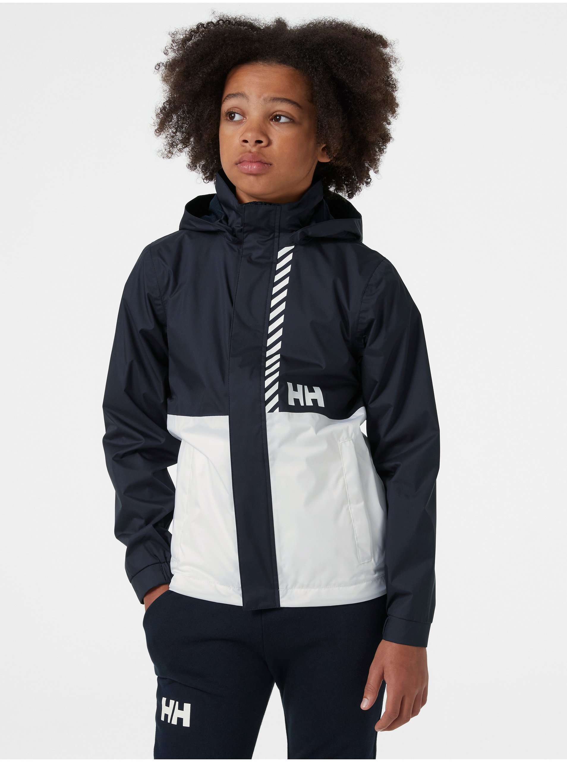 Bílo-modrá dětská voděodolná bunda s kapucí HELLY HANSEN - unisex