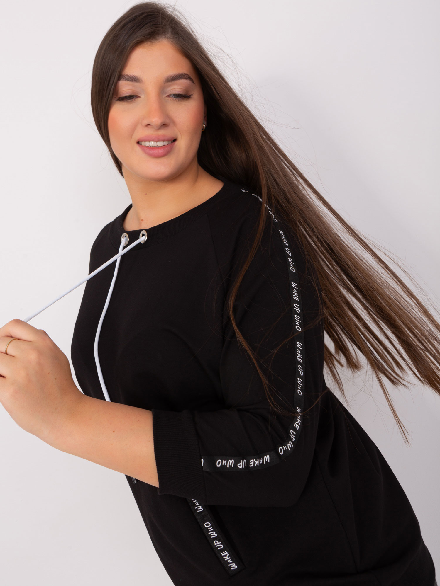 Dámská černá mikina plus size bez kapuce