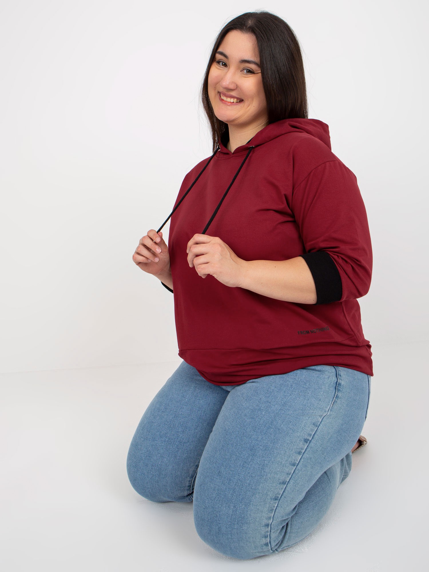 Dámská kaštanová mikina plus size velikosti s nápisem