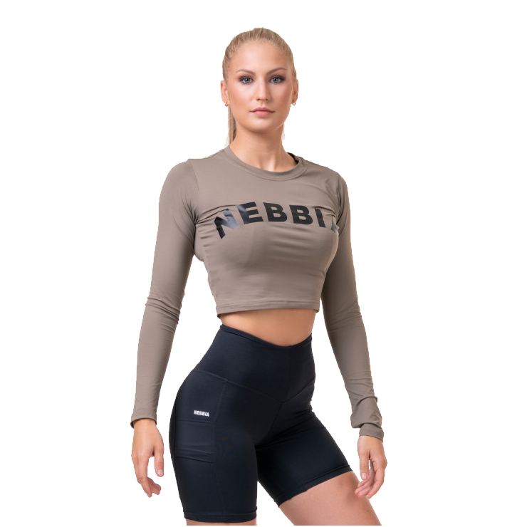 Dámský crop top s dlouhým rukávem Nebbia Sporty Hero 585  Mocha  XS