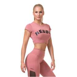 Dámský crop top s krátkým rukávem Nebbia Sporty Hero 584  XS  Old Rose