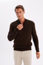 DEFACTO Standard Fit Regular Cut Stand Collar Zippered Basic Plain Knitwear Sweater