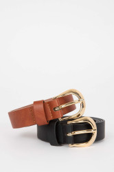 DEFACTO Woman Oval Buckle Faux Leather Dual Classic Belt