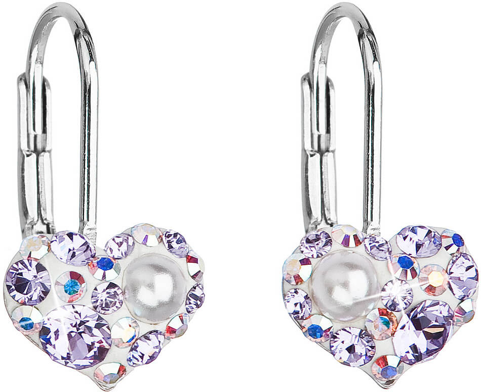 Evolution Group Srdíčkové náušnice s krystaly Swarovski 31125.9 violet