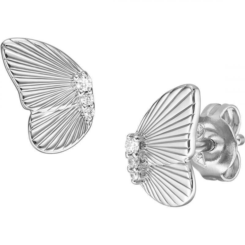 Fossil Slušivé stříbrné náušnice Butterflies s krystaly JFS00621040