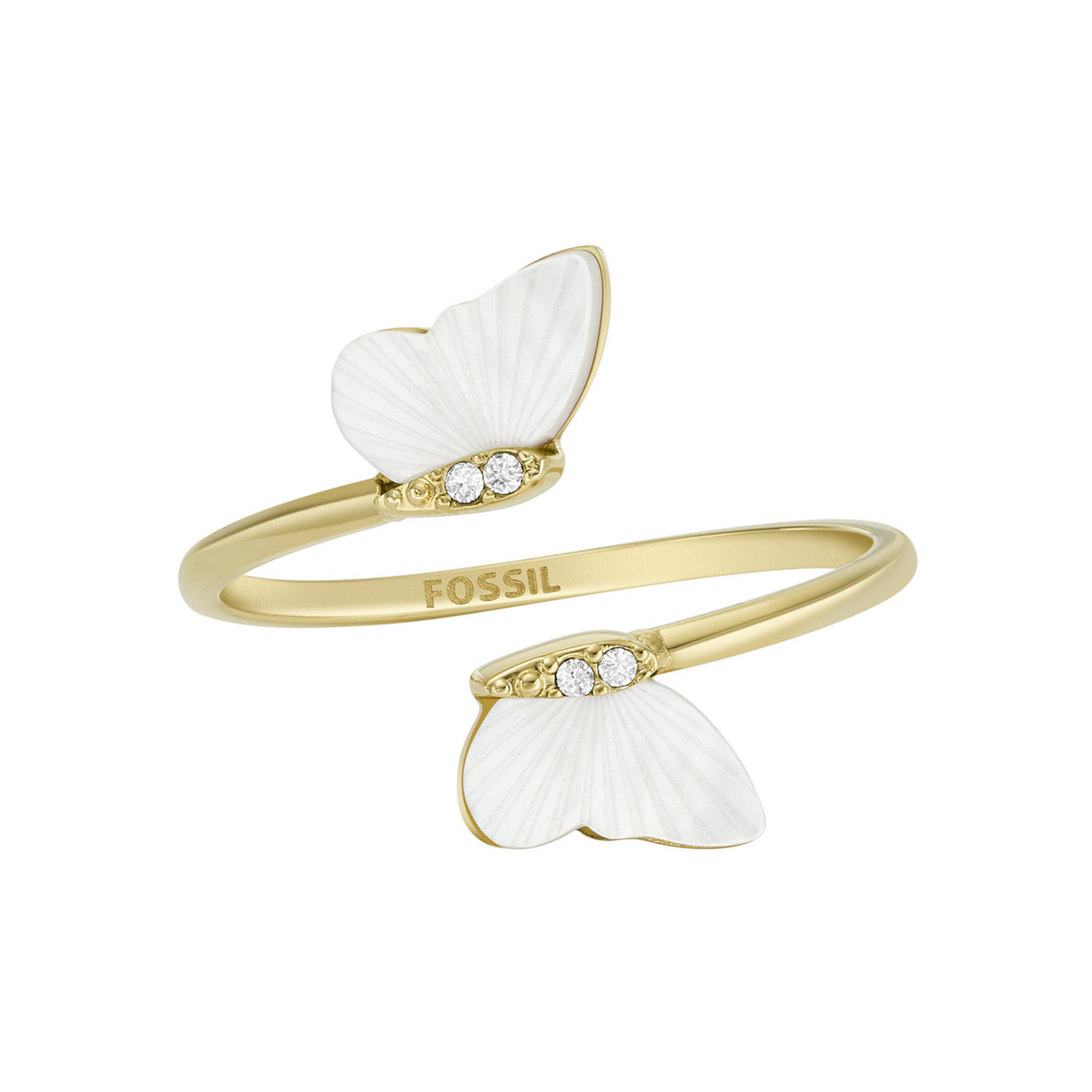 Fossil Slušivý pozlacený otevřený prsten Radiant Wings JF04423710 50 mm