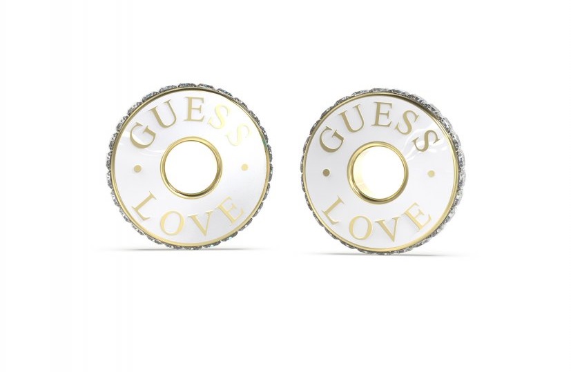 Guess Originální pozlacené náušnice Love Guess JUBE04084JWYGWHT/U