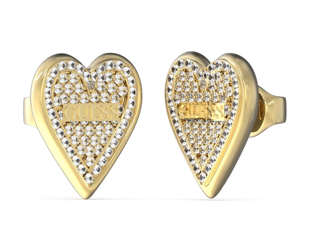 Guess Třpytivé pozlacené náušnice Love Me Tender JUBE03245JWYGT/U