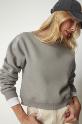 Happiness İstanbul Women's Smoky Raised Crop Sweatshirt