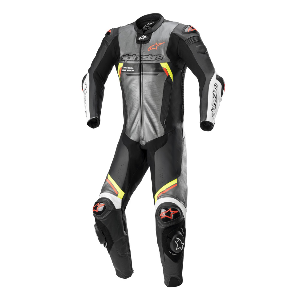 Jednodílná moto kombinéza Alpinestars Missile 2 Ignition metalická šedá/černá/žlutá/červená fluo  46  metalická šedá/černá/žlutá/červená fluo