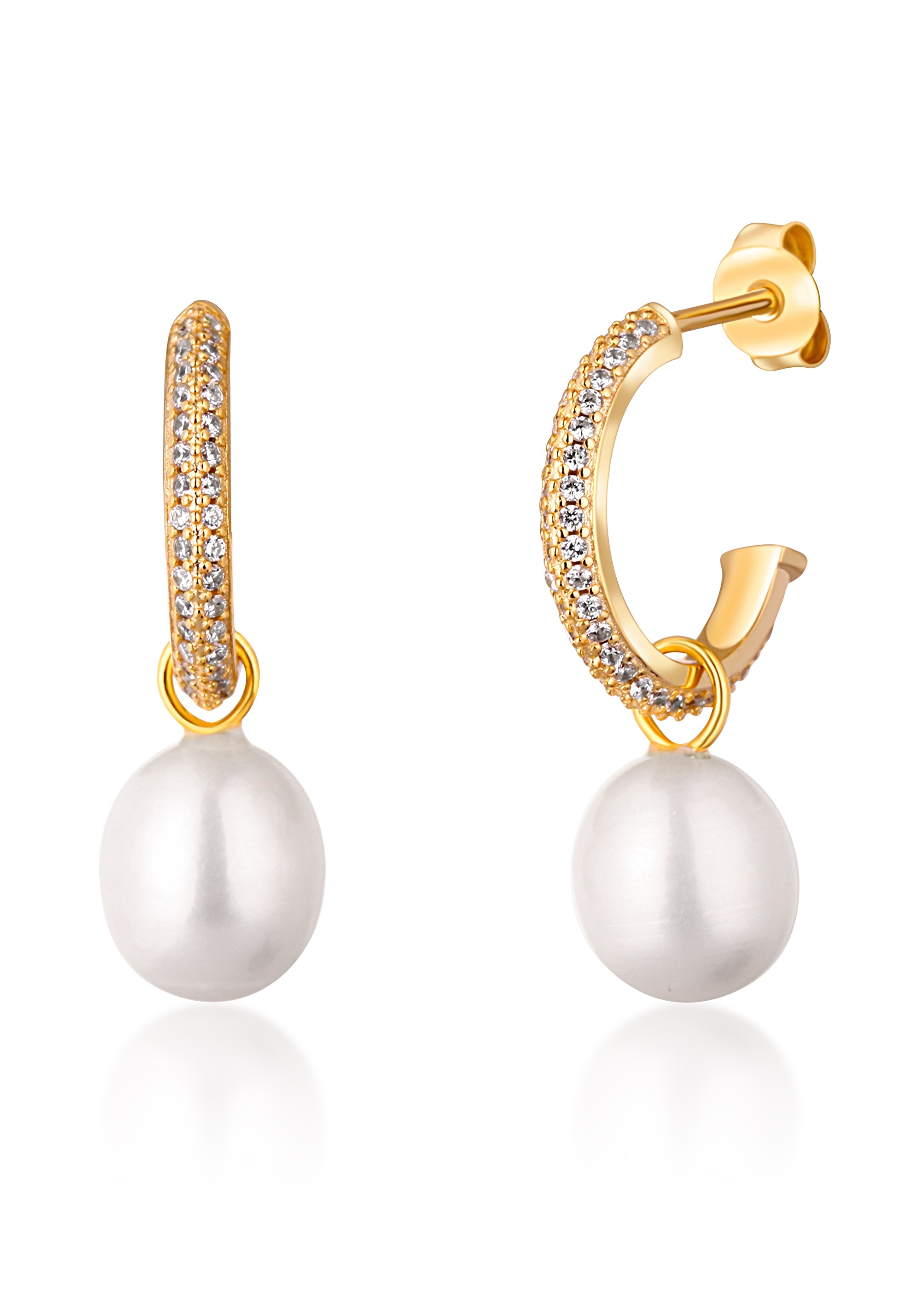 JwL Luxury Pearls Nádherné pozlacené náušnice kruhy s pravými perlami 2v1 JL0771