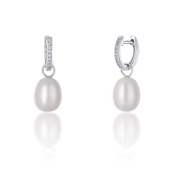 JwL Luxury Pearls Stříbrné kruhové náušnice á la vévodkyně Kate s pravou perlou a zirkony 3v1 JL0685