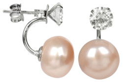 JwL Luxury Pearls Stříbrné náušnice s pravou lososovou perlou a krystalem 2v1 JL0216