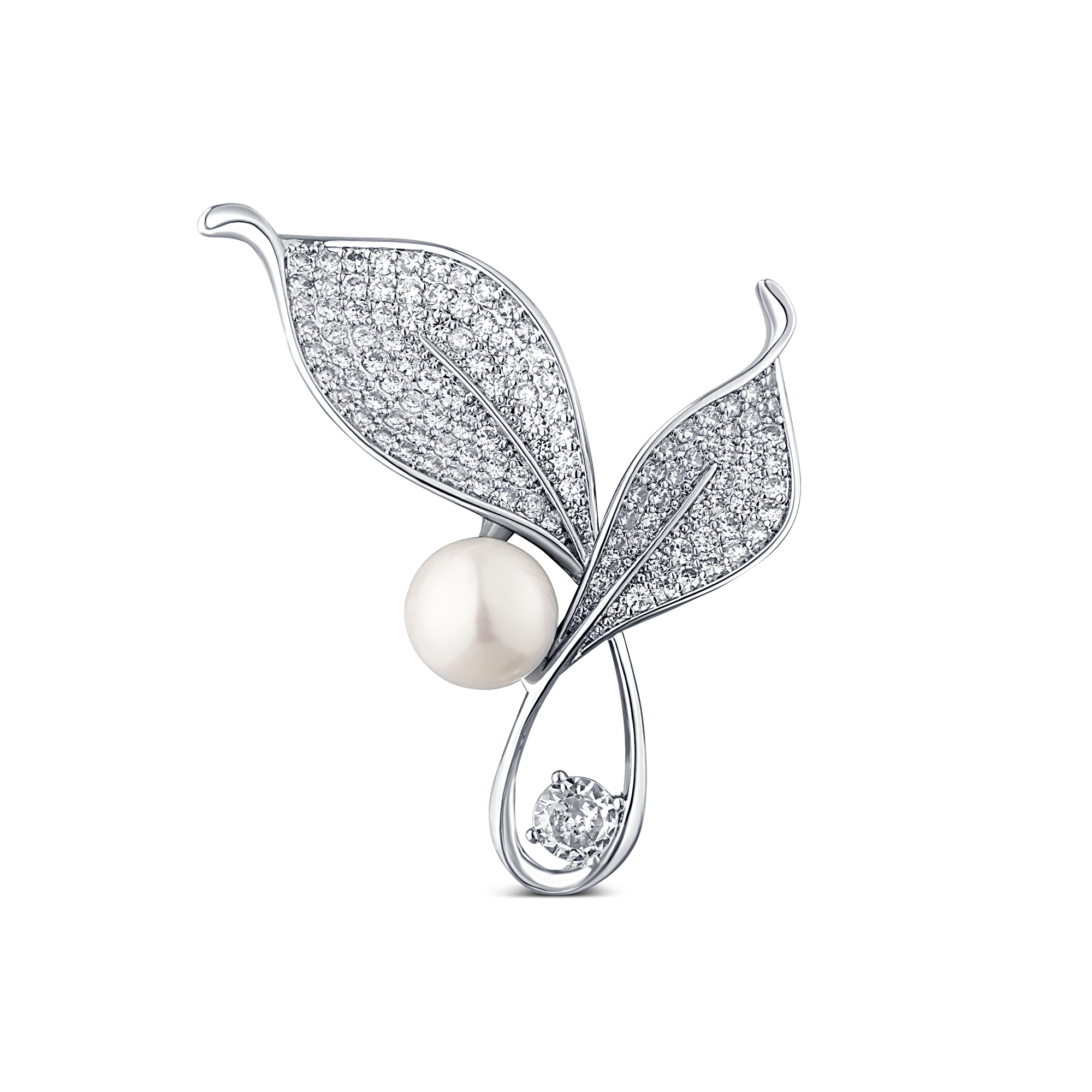 JwL Luxury Pearls Zářivá perlová brož s krystaly Lístky 2v1 JL0818