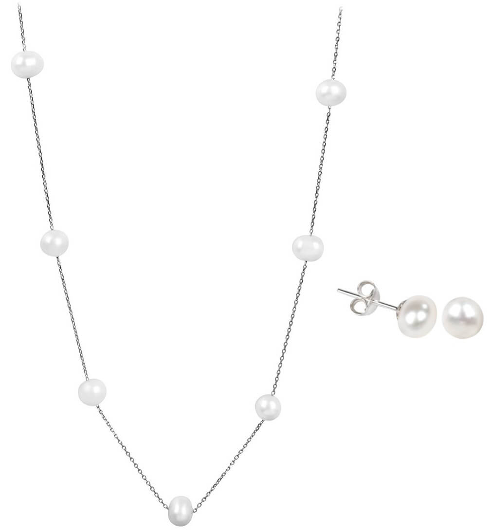 JwL Luxury Pearls Zvýhodněná perlová souprava šperků JL0026 a JL0355 (náhrdelník, náušnice)