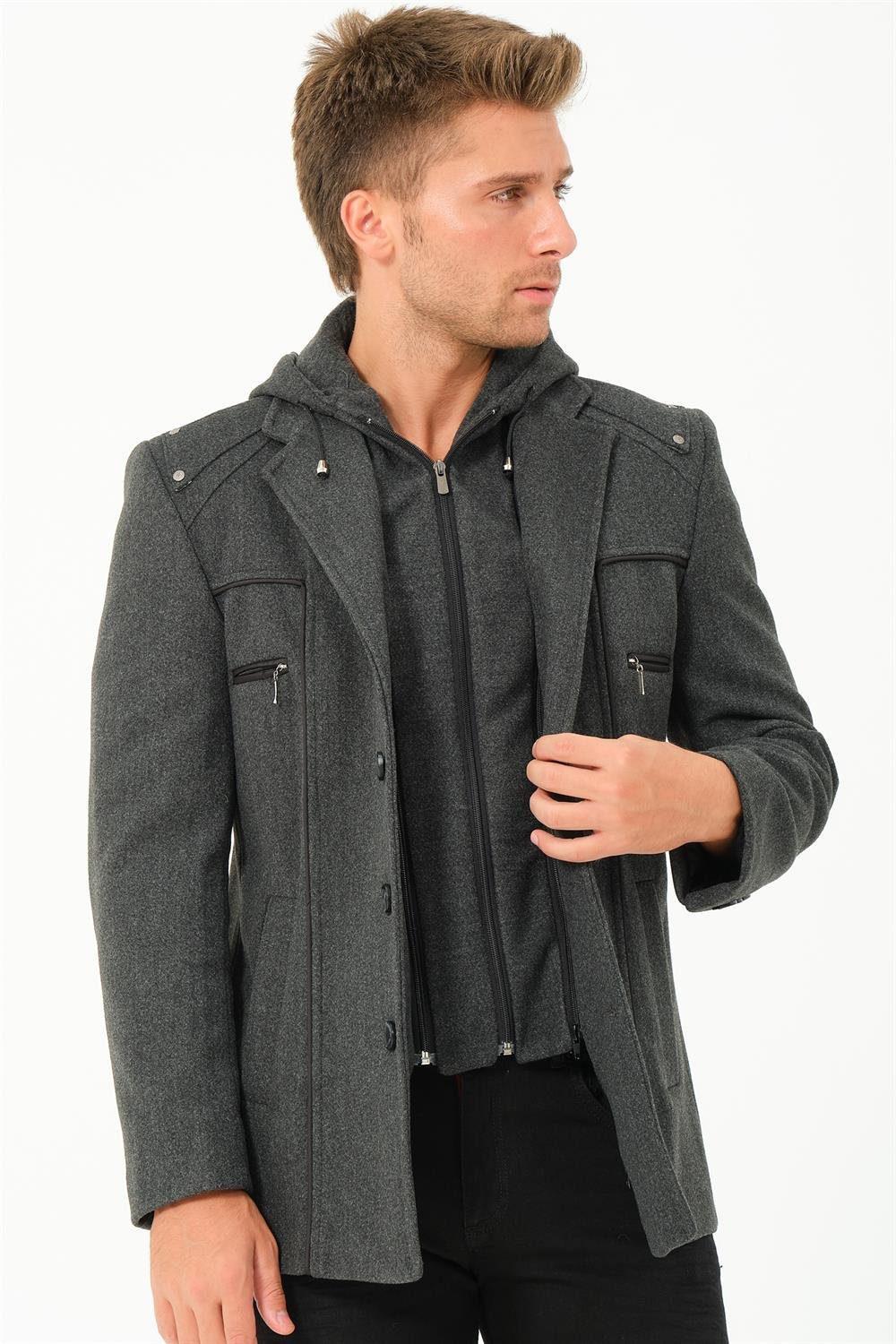 K7532 DEWBERRY MEN'S COAT-STRAIGHT ANTHRACITE