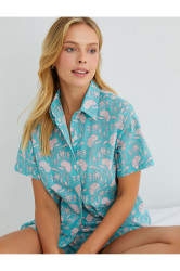 Koton Buttoned Pajama Top Short Sleeve Shirt Collar Cotton