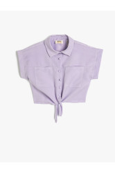 Koton Crop Shirt Front Tie Detail Short Sleeve Modal Fabric With Pockets