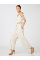 Koton Elastic Waist Jeans Trousers Wide Crop Leg