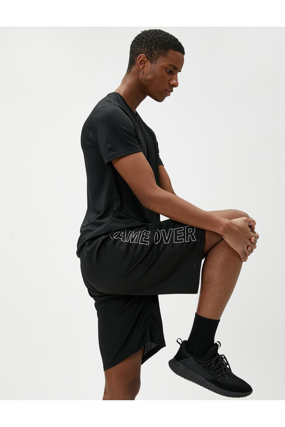 Koton Laced Waist Sports Shorts Pocket Detailed Slogan Printed