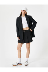 Koton Thick Pleated Mini A-Line Skirt Standard Waist Belt Detail