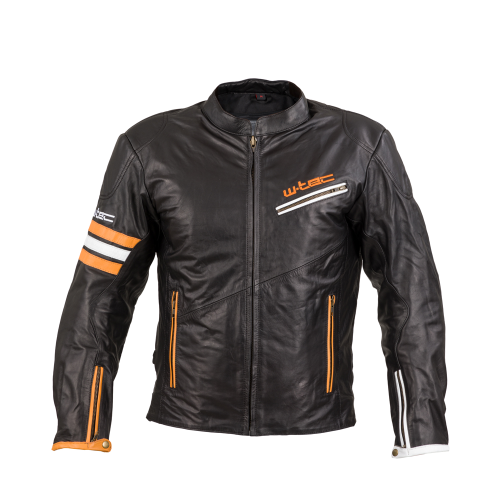 Kožená moto bunda W-TEC Brenerro  Black-Orange-White  S