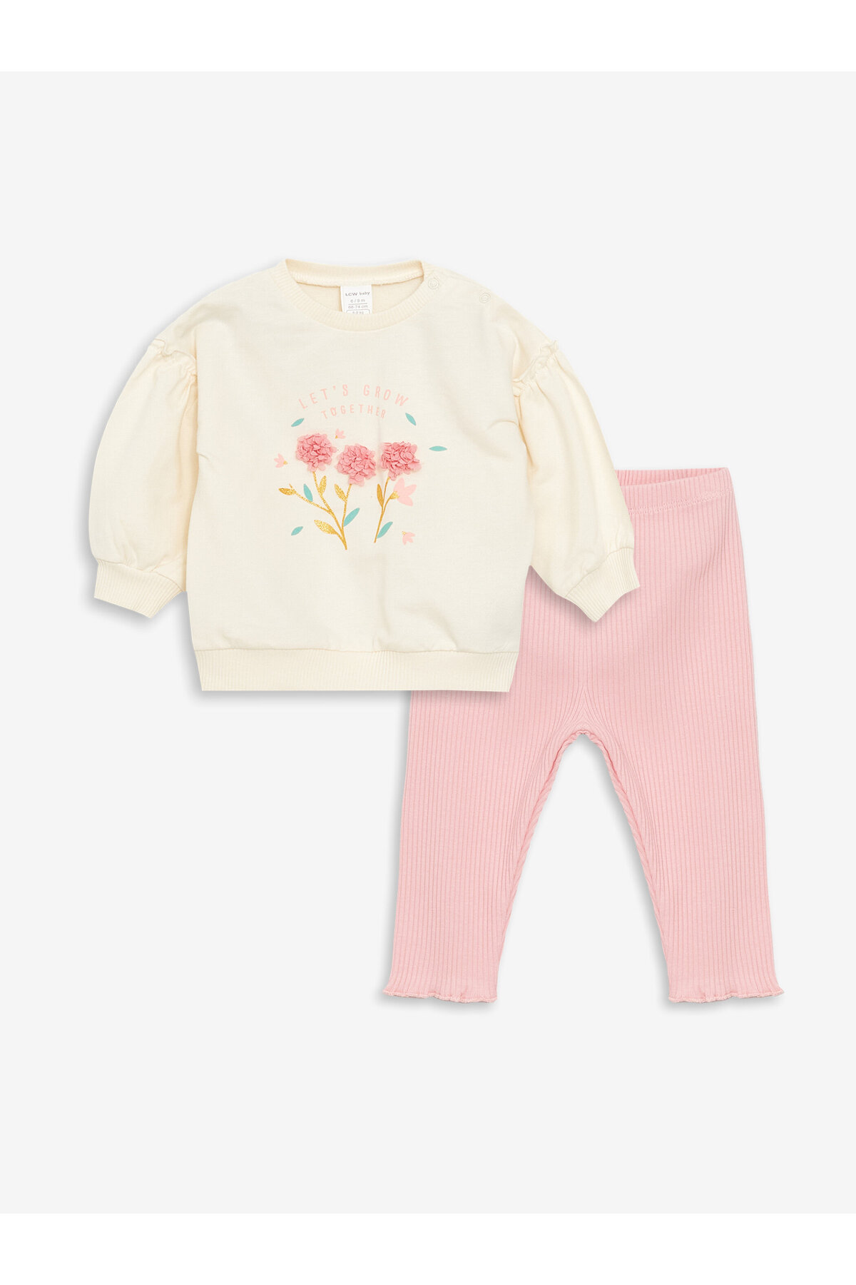 LC Waikiki Crew Neck Long Sleeve Printed Baby Girl Sweatshirt and Tights 2-Piece Set