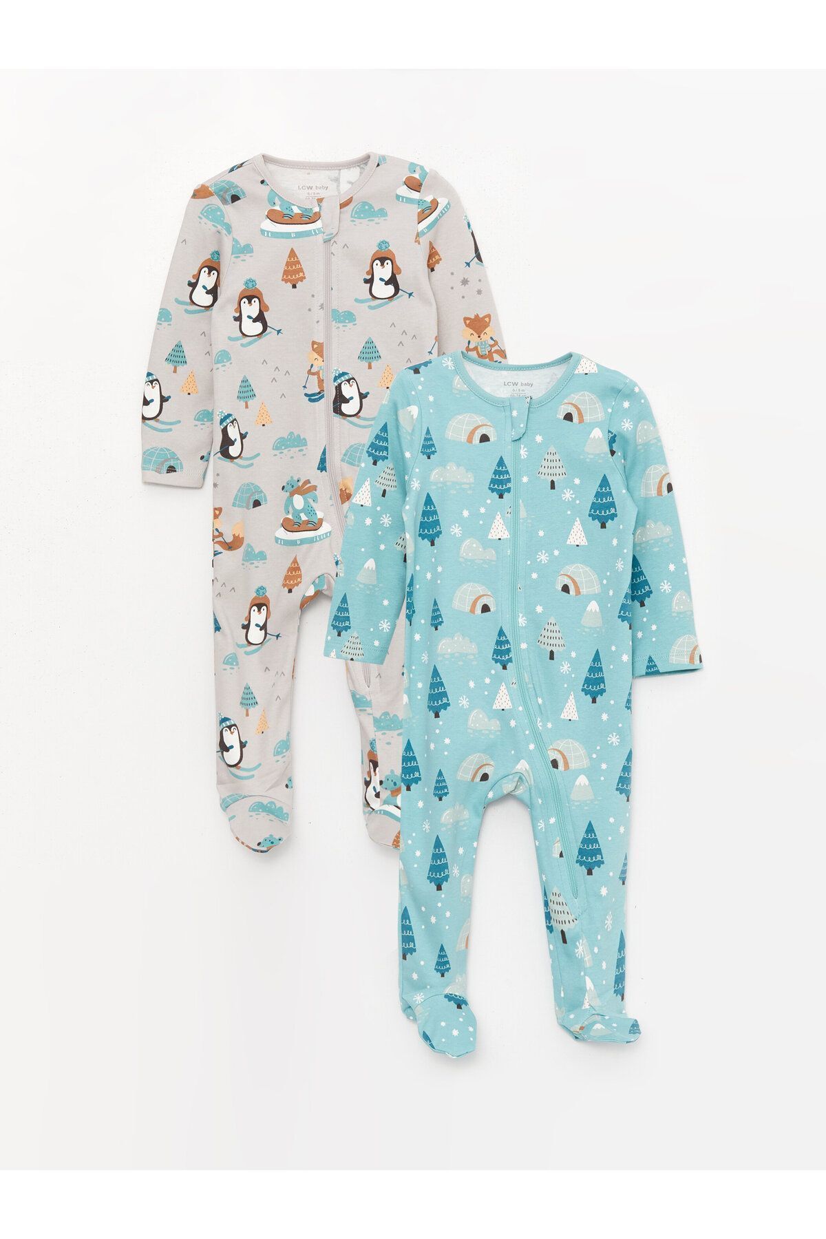 LC Waikiki Crew Neck Printed Baby Boy Jumpsuit 2-pack