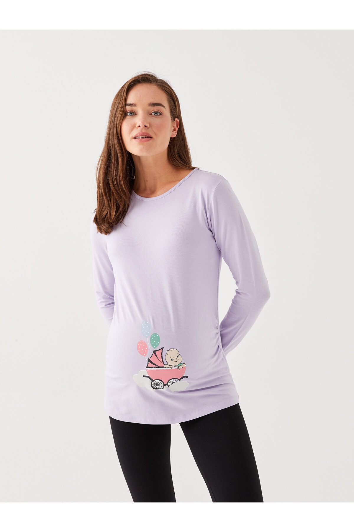 LC Waikiki Crew Neck Printed Long Sleeve Maternity T-Shirt