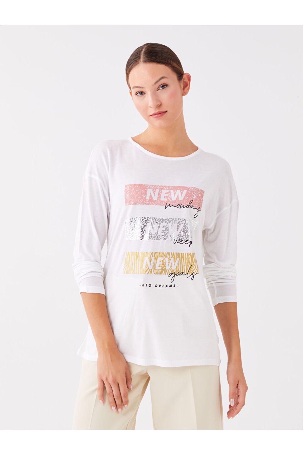 LC Waikiki Crew Neck Printed Long Sleeve Women's T-Shirt