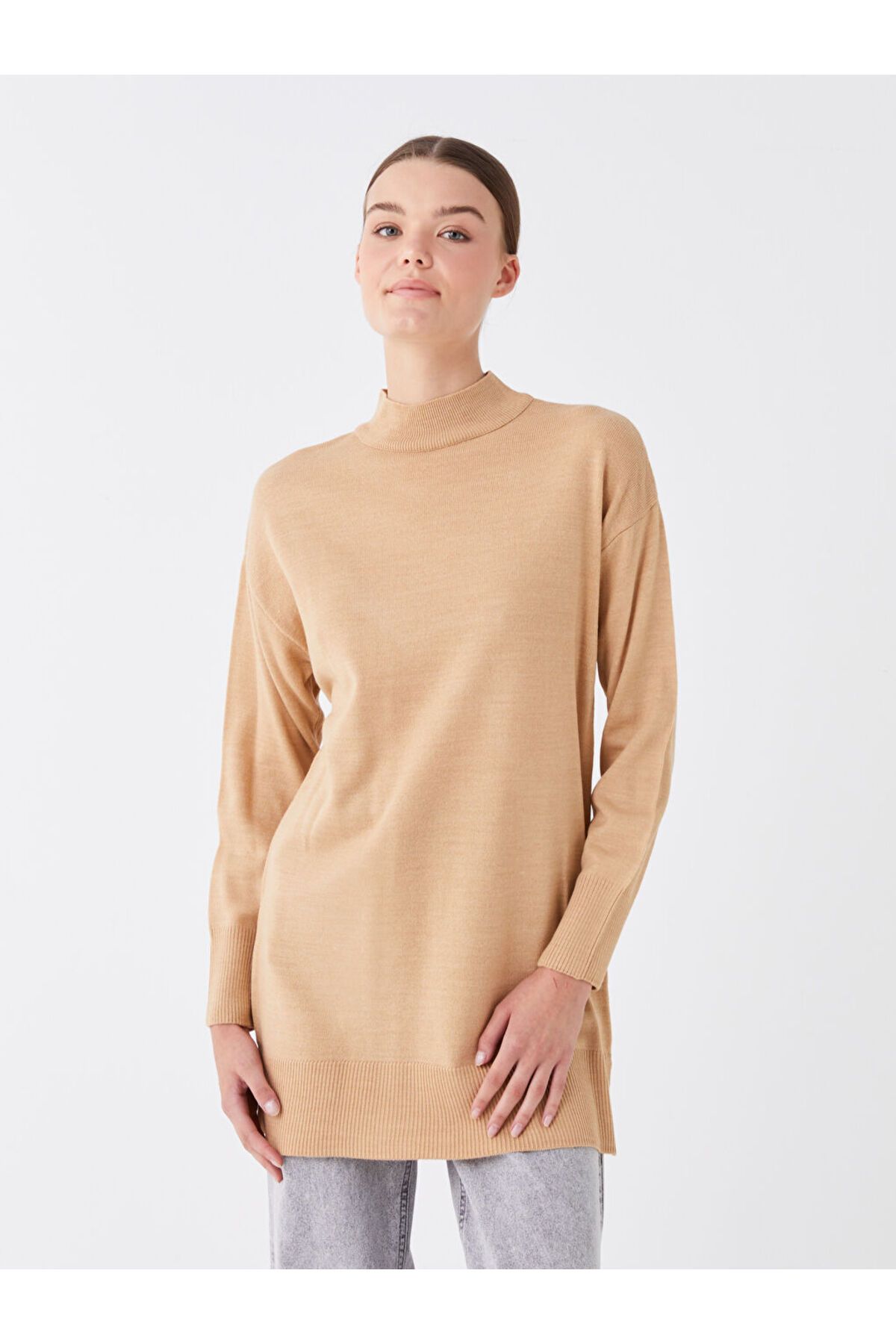 LC Waikiki Lw - Half Turtleneck Plain Long Sleeve Women's Knitwear Tunic