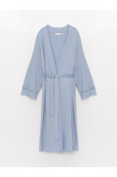 LC Waikiki Shawl Collar Lace Detailed Long Sleeve Maternity Dressing Gown