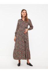 LC Waikiki Shirt Collar Patterned Long Sleeve Viscose Maternity Dress