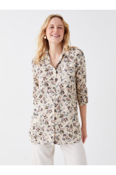 LC Waikiki Women's Shirt Collar Floral Long Sleeve Tunic