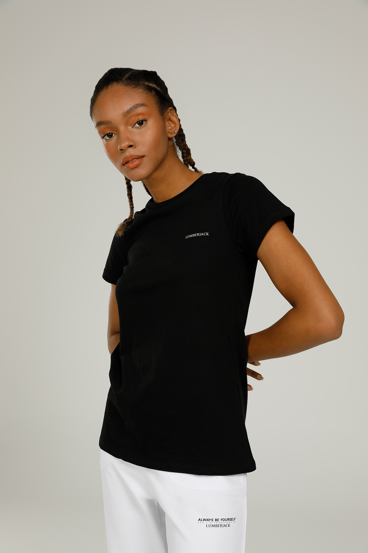 Lumberjack CT122 BASIC C NECK T-SHIR BLACK Woman Sleeve T-Sh