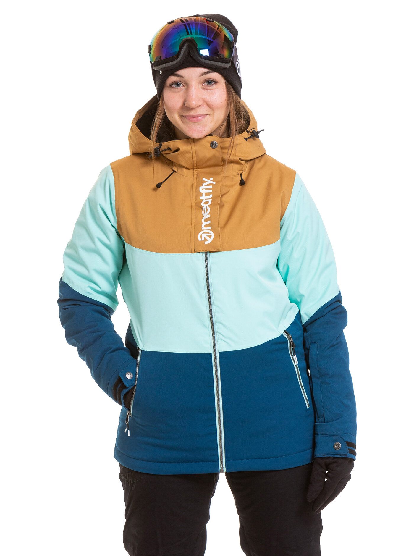 Meatfly dámská SNB & SKI bunda Kirsten Premium Almond/Mint/Petrol | Hnědá | Velikost XS