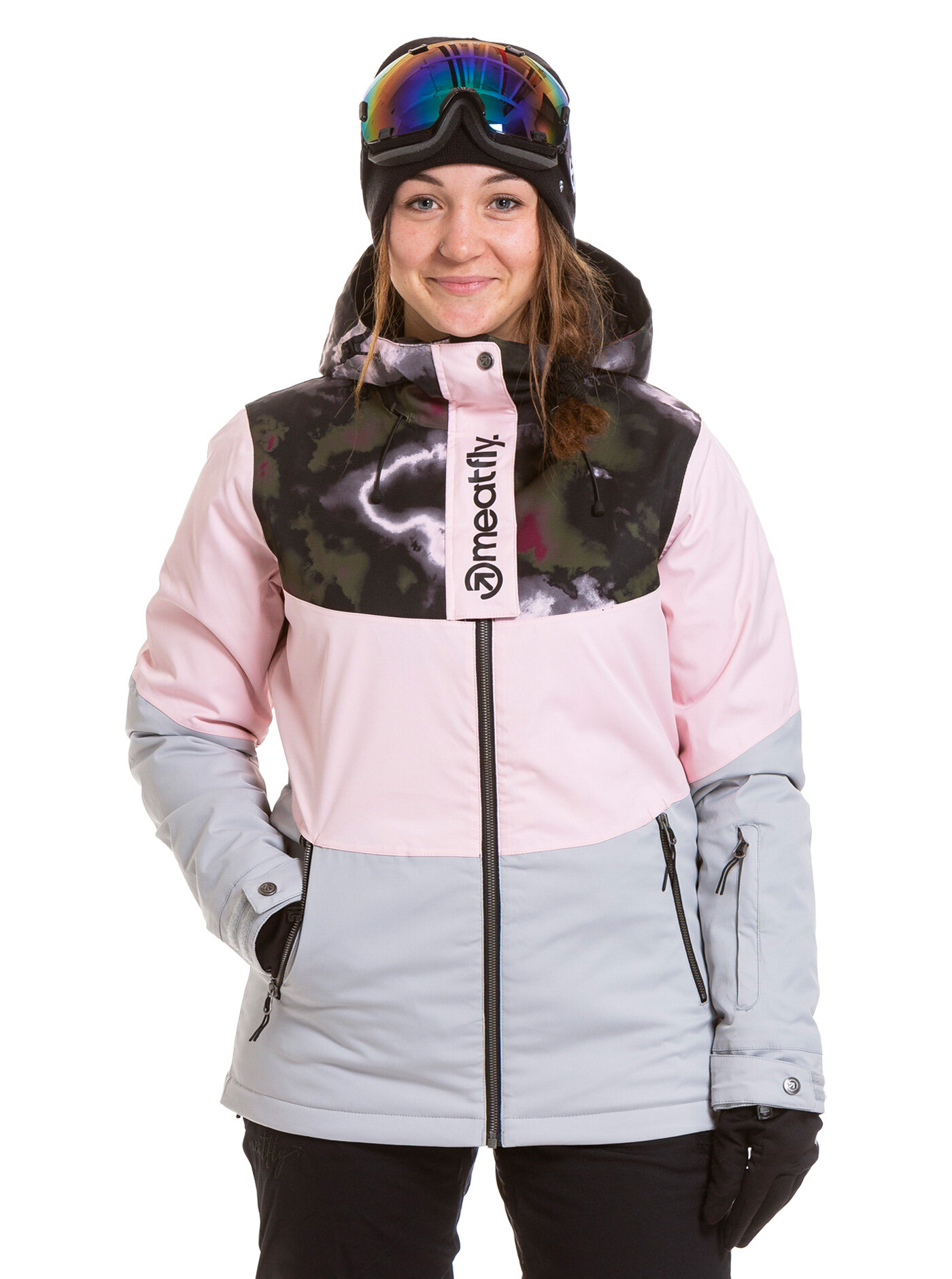 Meatfly dámská SNB & SKI bunda Kirsten Premium Storm Camo Pink/Powder Pink/Ash Grey | Růžová | Velikost XS