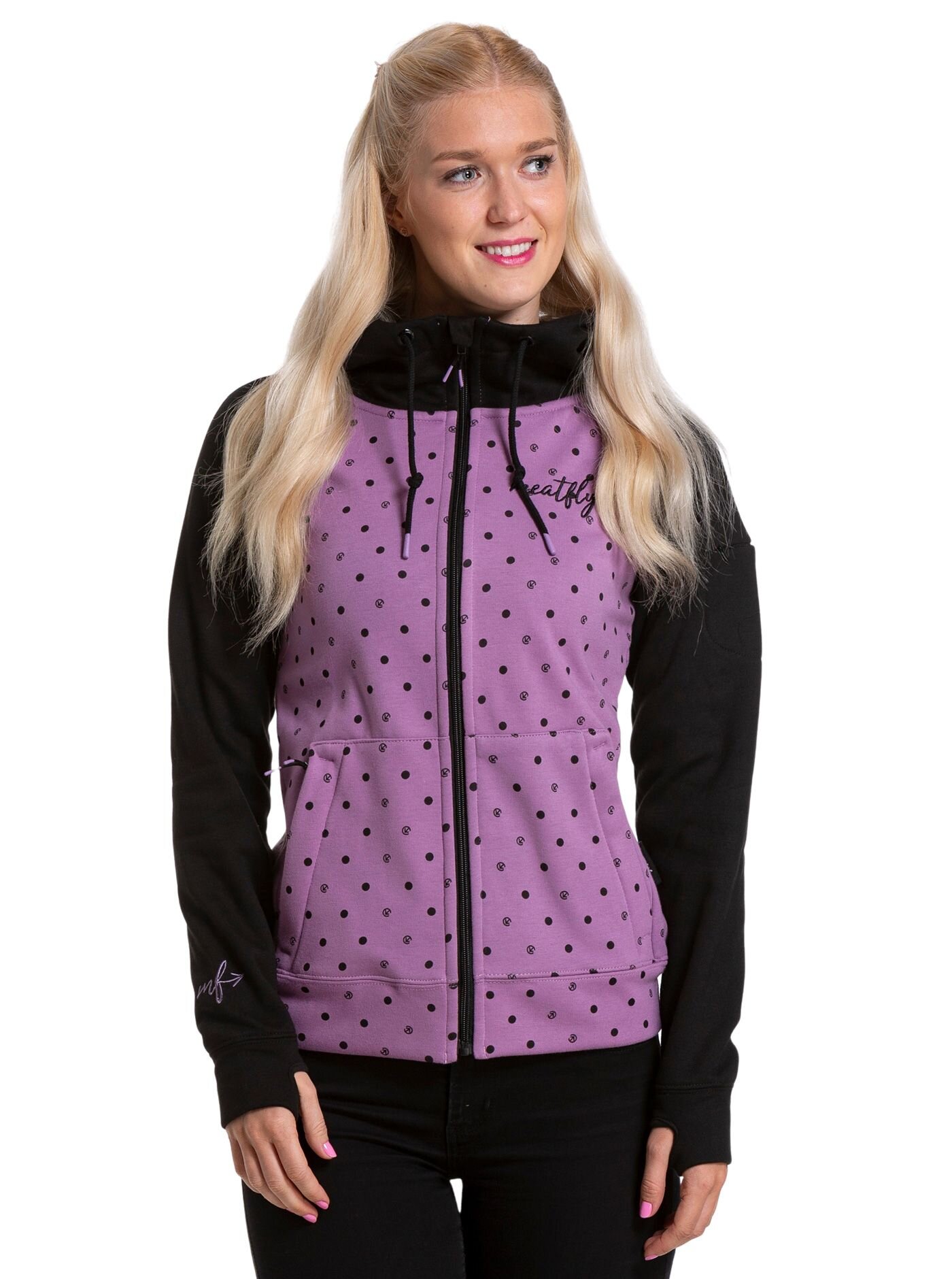 Meatfly dámská technická mikina Alisha Purple Dots / Black | Puntíky | Velikost XS