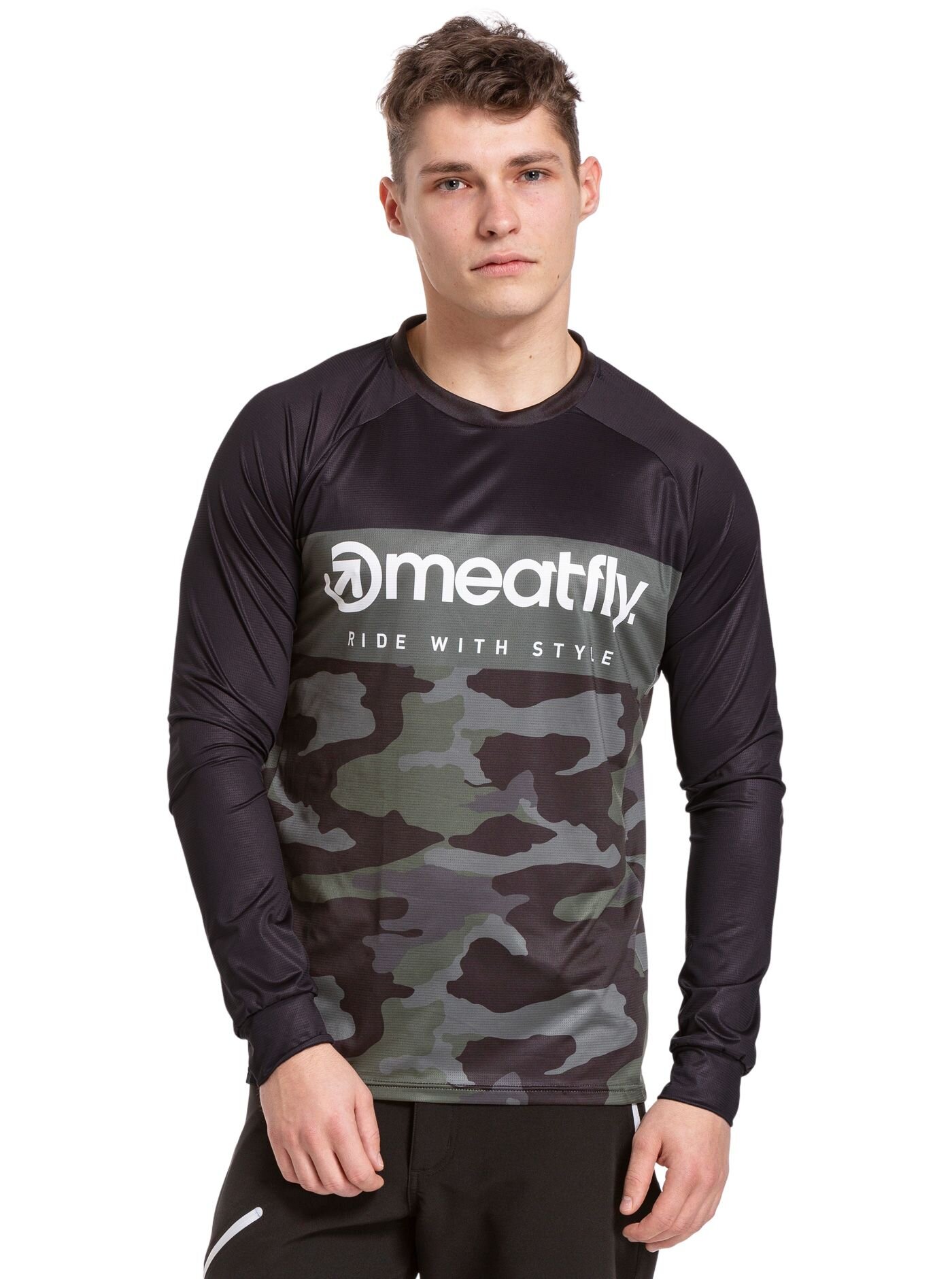 Meatfly pánský bike dres Cliff Rampage Camo/Black | Maskáč | Velikost S