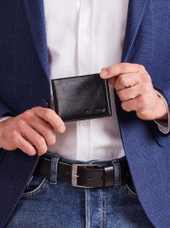 Men´s black leather horizontal wallet