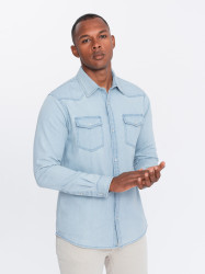 Ombre Men's denim snap shirt with pockets - light blue