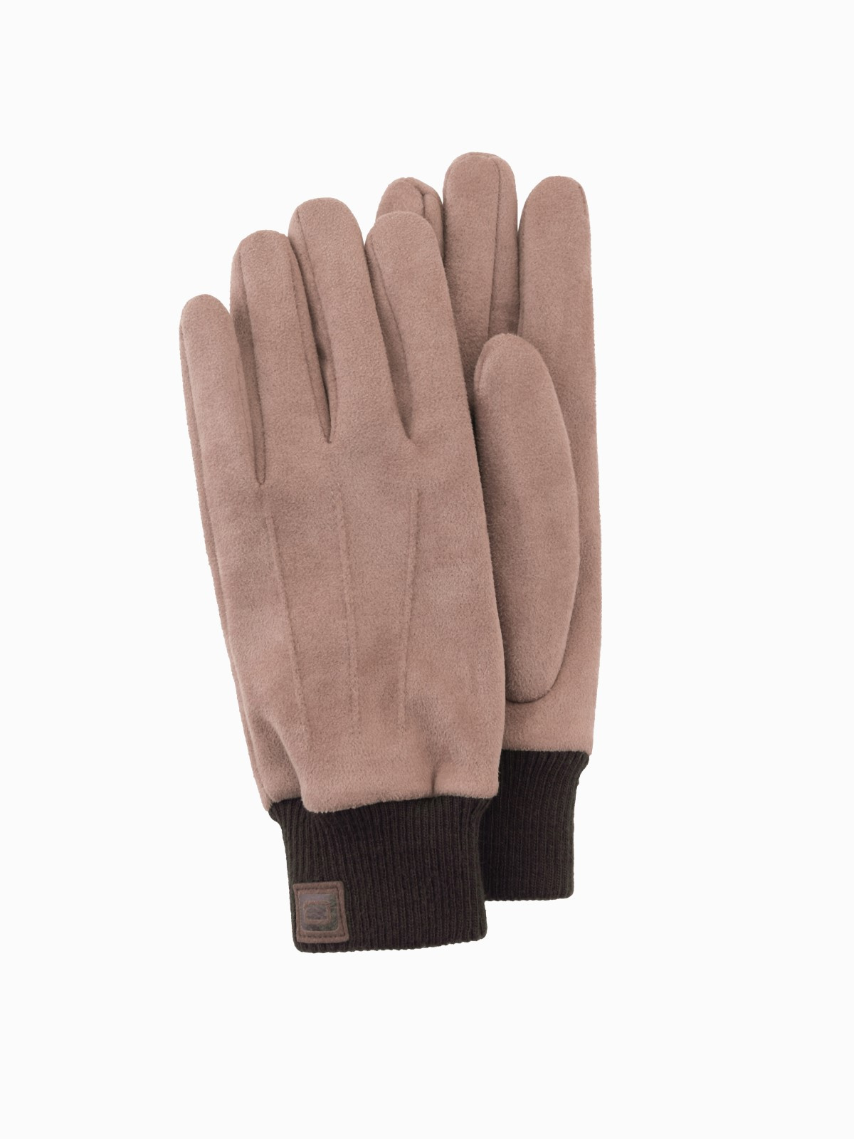 Ombre Men's eco-suede gloves with welt - brown