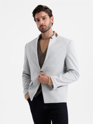 Ombre Men's melange rayon jacket with stand-up collar - grey melange