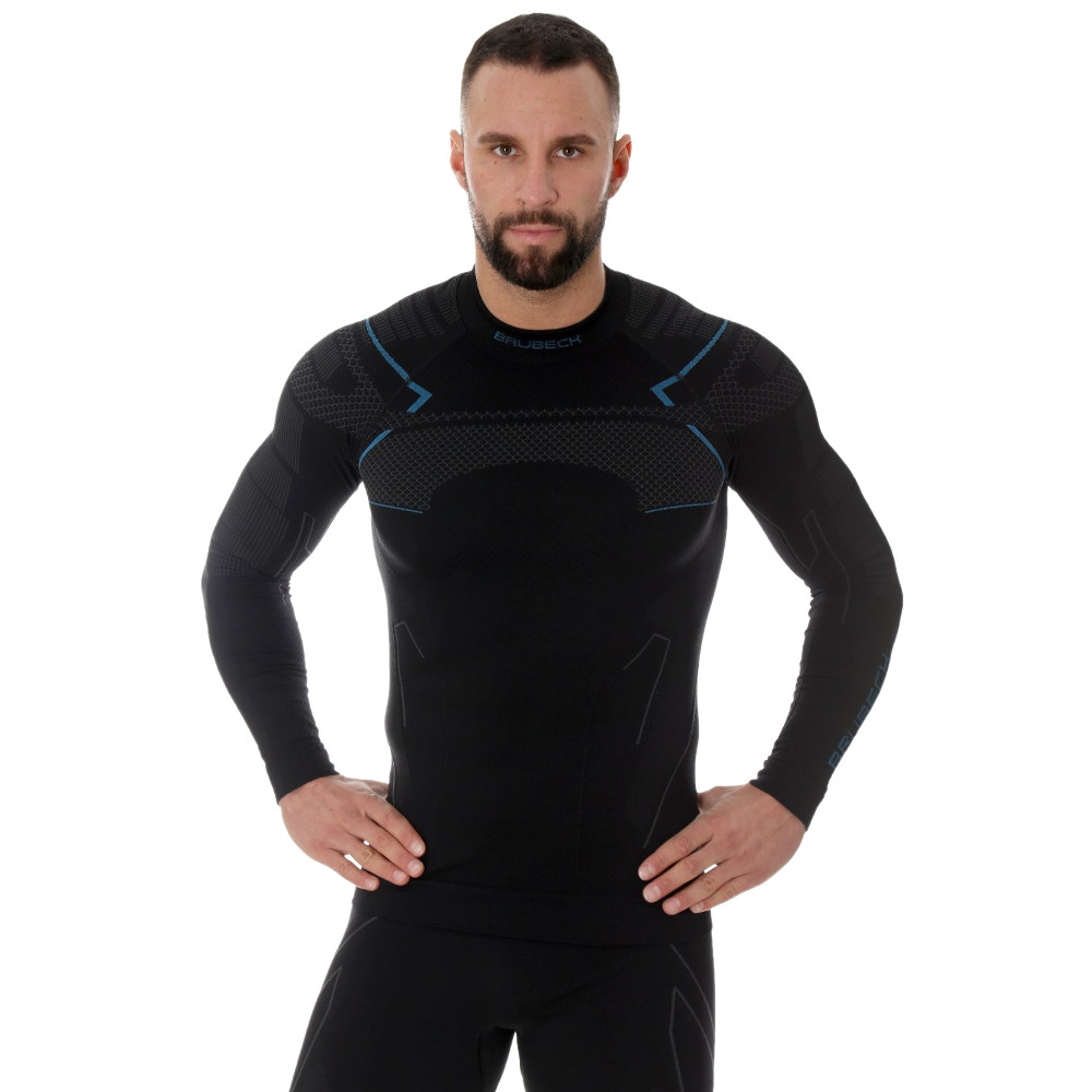 Pánské triko Brubeck Thermo s dlouhým rukávem  Black/Blue  S