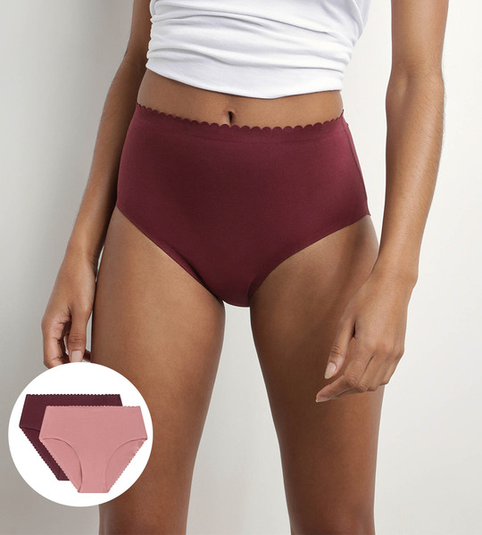 Sada dvou dámských kalhotek ve vínové a růžové barvě DIM Body touch highwaist brief