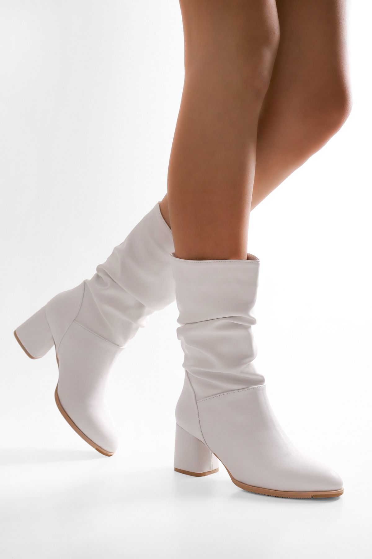 Shoeberry Women's Nollie White Heels & Ankle Boots, White Skin.